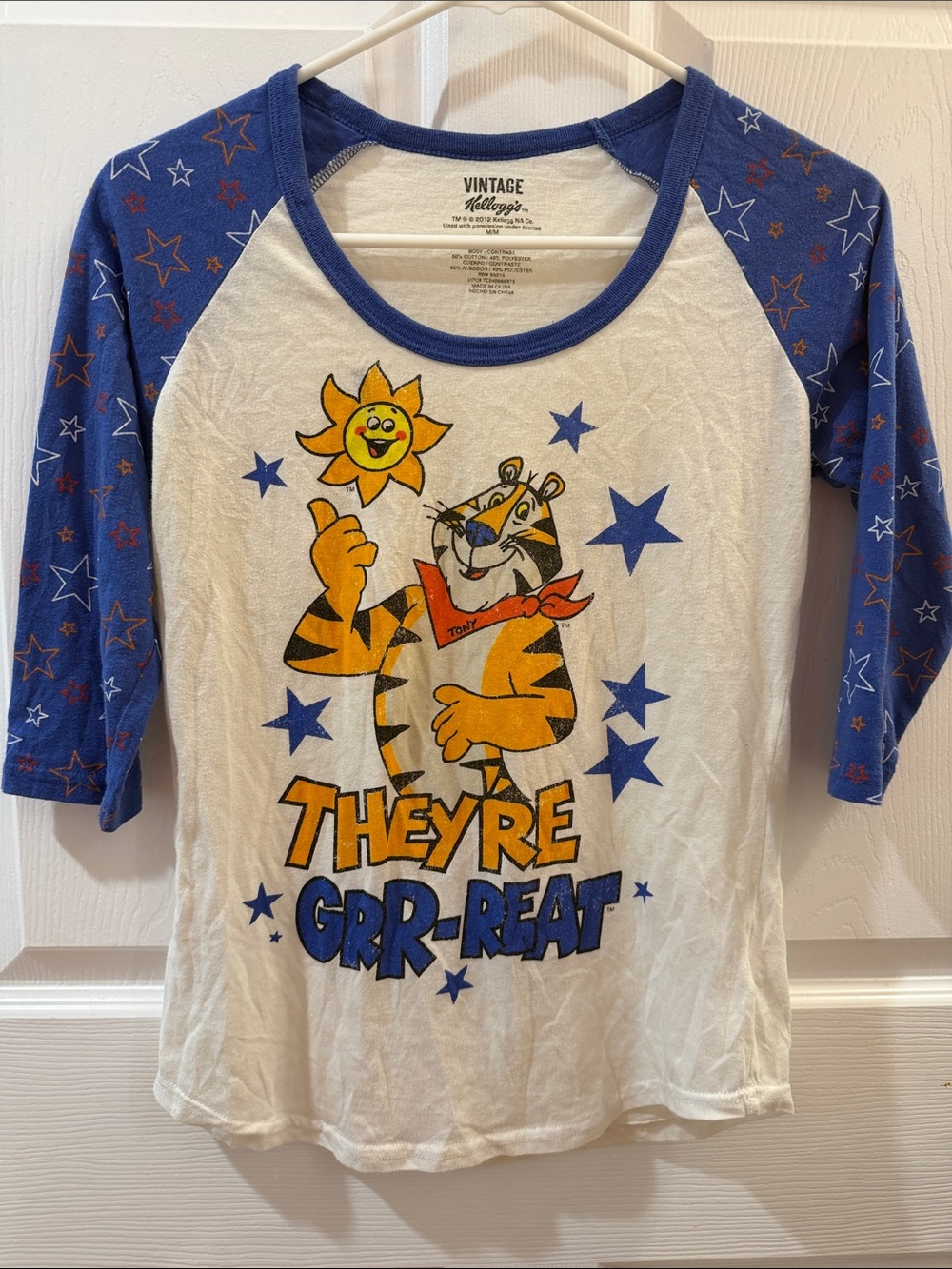 Vintage Kellogg's Tony the Tiger Raglan Tee - Blue & White -Size M (7/9)
